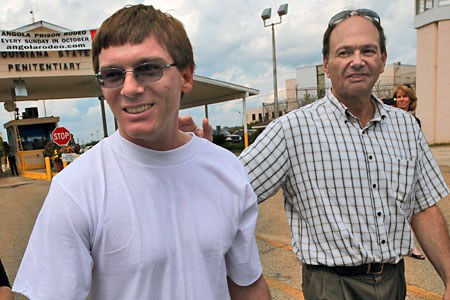 Damon Thibodeaux (left) on the day of his release.