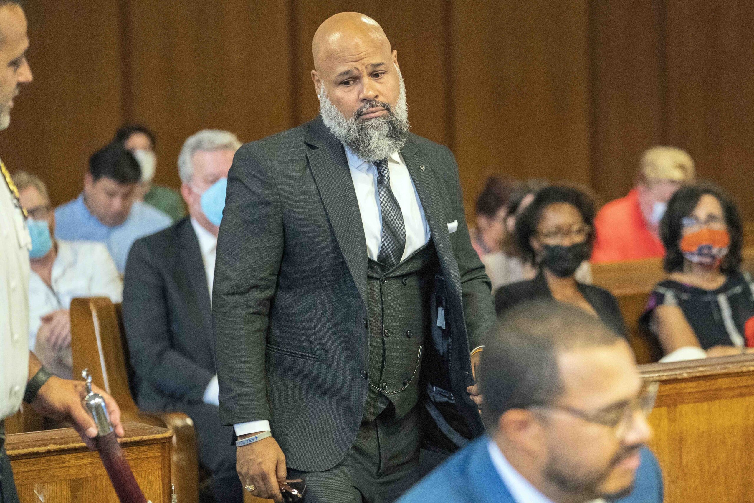 Steven Lopez arrives in court for a hearing, Monday, July 25, 2022, in New York. Lopez, a co-defendant of the so-called Central Park Five, whose convictions in a notorious 1989 rape of a jogger were thrown out more than a decade later, had his conviction on a related charge overturned Monday. (Steven Hirsch/New York Post via AP, Pool)