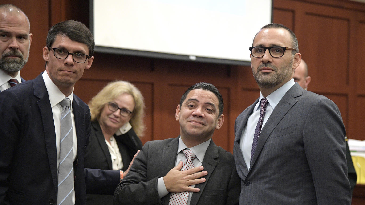 Clemente Aguirre and his attorney Josh Dubin (right) the day he was exonerated of murder in November 2018. (Image: Phelan Ebanhack)
