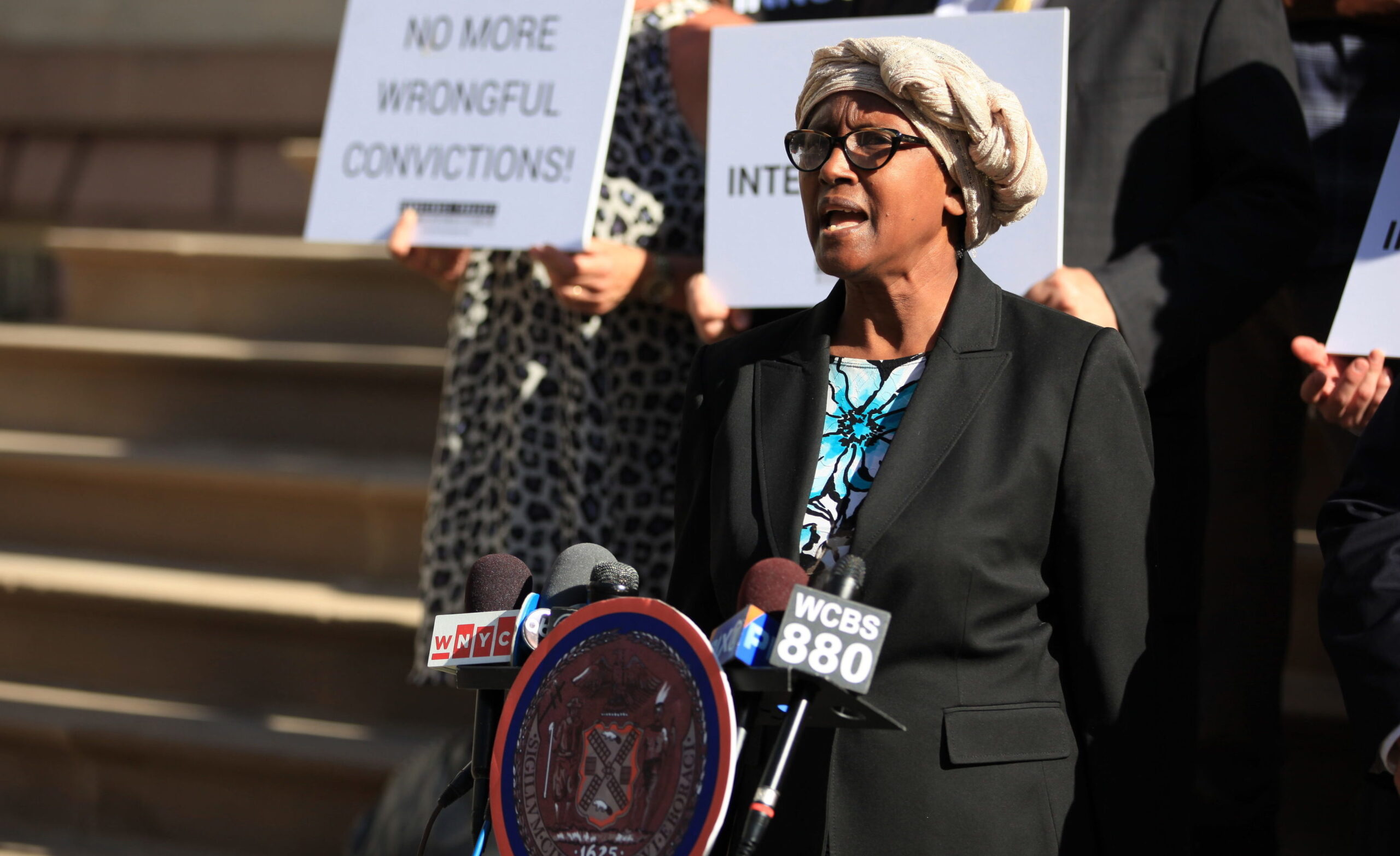 Sharonne Salaam at a New York City council press conference. Photo by Sameer Abdel-Khalek.