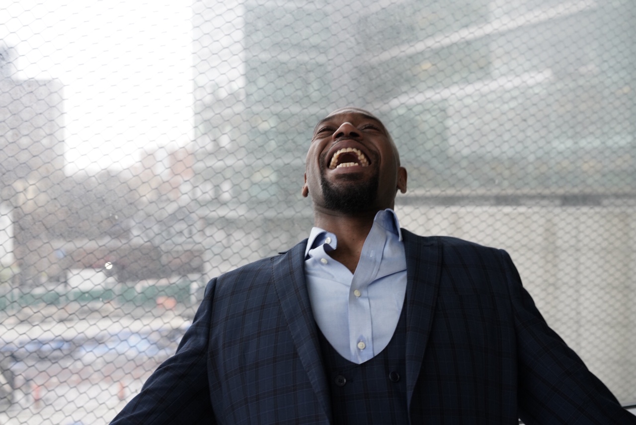 Huwe Burton moments after his exoneration on January 24 in the Bronx. Photo by Sameer Abdel-Khalek.