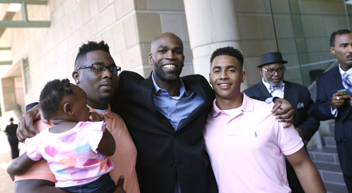 John Nolley (second from right) with his family after his release from prison in May 2016.