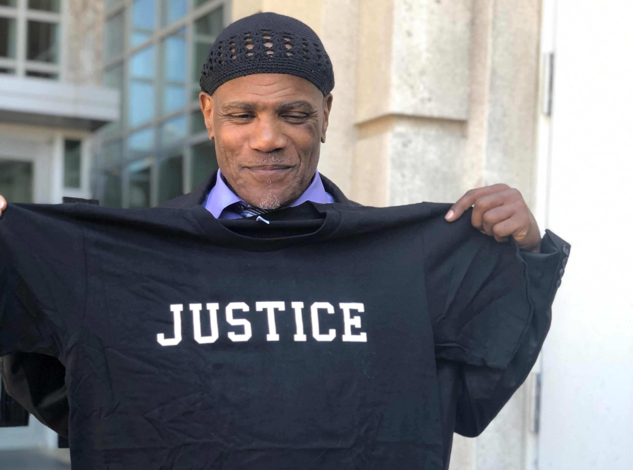 Archie Williams moments after his exoneration on March 21, 2019. Photo by Innocence Project New Orleans. 