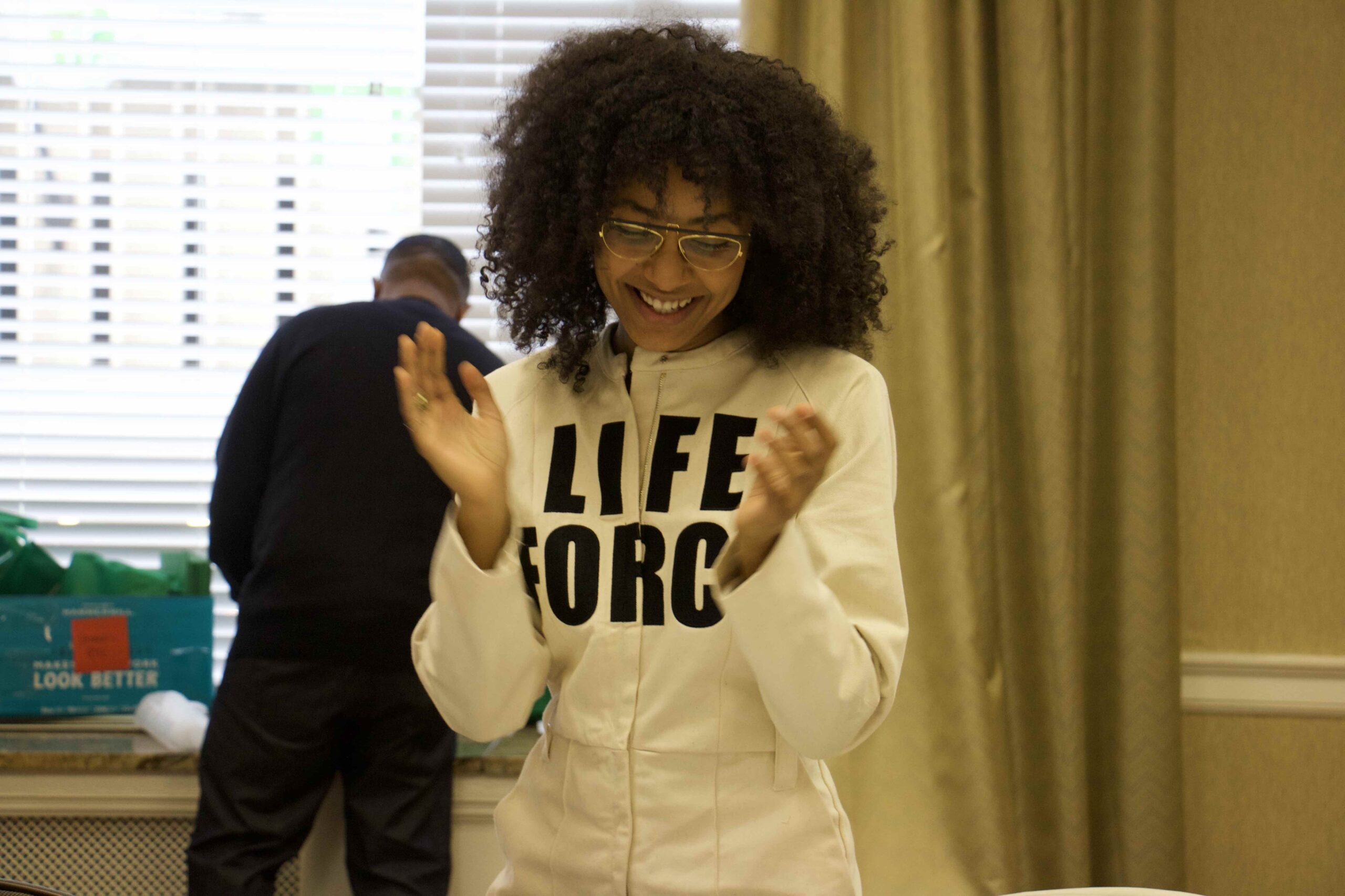 Esperanza Spalding rehearsing before Innocence Network March in Memphis, Tennessee. 