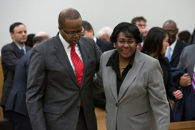 Vanessa Gathers, 58, with Ken Thompson, the Brooklyn district attorney. Credit Andrew Kelly for The New York Times