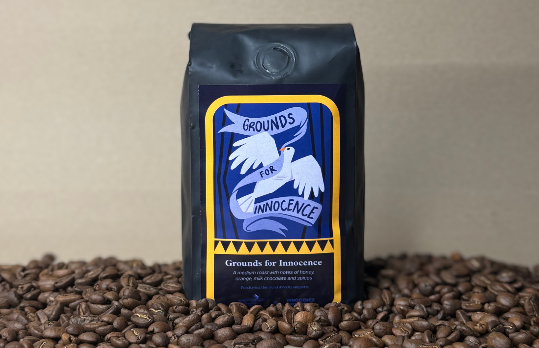 The Grounds for Innocence coffee blend, created in partnership with Bongo Java, the Innocence Project, and the Tennessee Innocence Project, features a label designed by Lo Harris. The artwork, inspired by the Tennessee Innocence Project’s logo, highlights a white dove—symbolizing hope and freedom for the wrongfully convicted. (Photo: Bongo Java Roasting Co.)