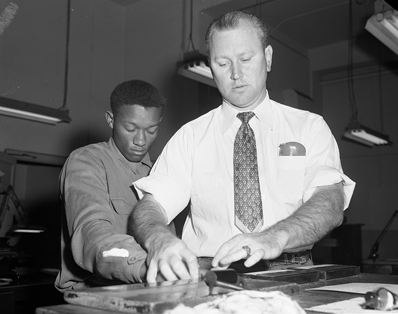 Tommy Lee Walker (1935–1956) — A 19-year-old Black man and new father, Walker was convicted in 1954 of killing Venice Lorraine Parker near Love Field in Dallas and executed in 1956. He was posthumously exonerated on January 21, 2026, by the Dallas County Commissioners Court following a joint reinvestigation by Dallas County’s Conviction Integrity Unit, the Innocence Project, and the Civil Rights and Restorative Justice Project that found egregious constitutional violations.
Credit: Image courtesy of the Dallas History & Archives Division, Dallas Public Library.
