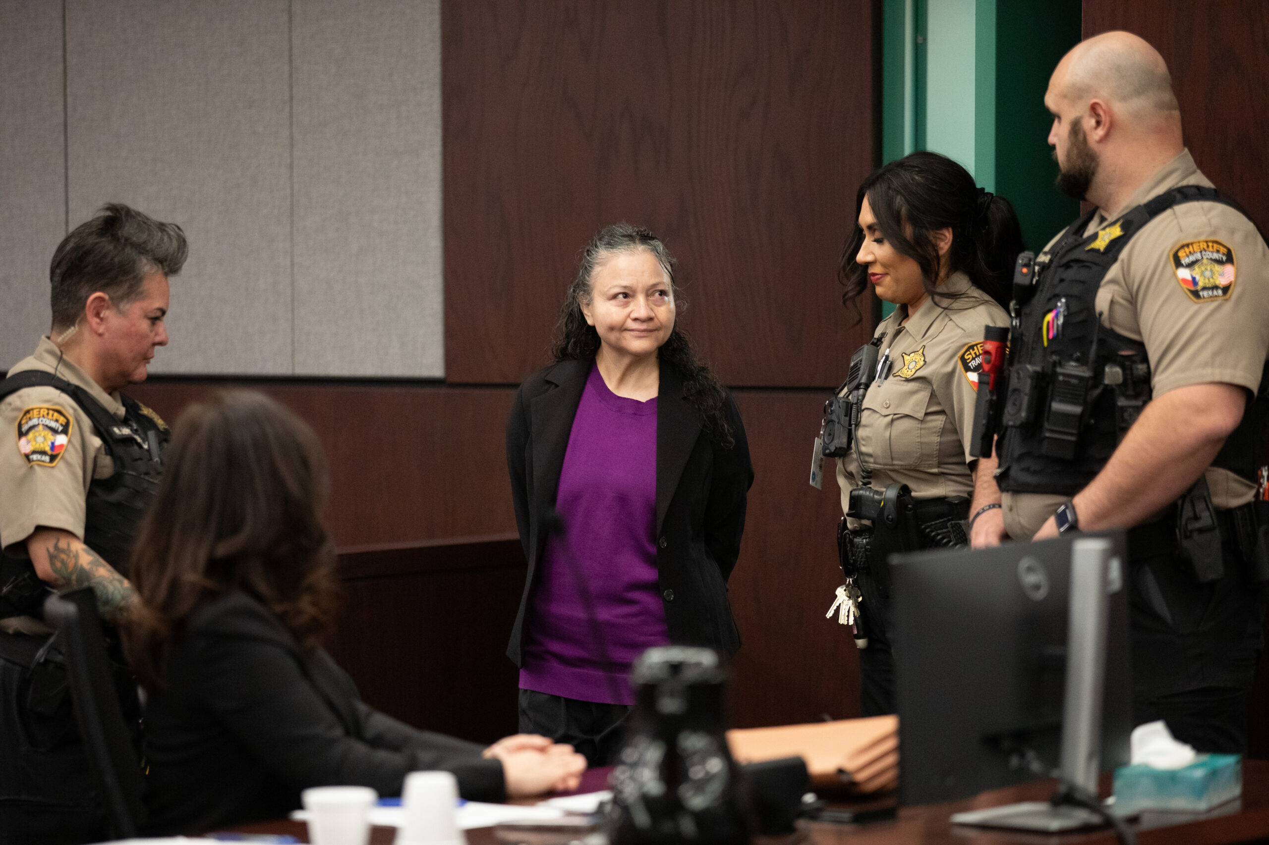 Carmen Mejia at her exoneration hearing in Austin, on March 9, 2026. (Image: Montinique Monroe/Innocence Project)